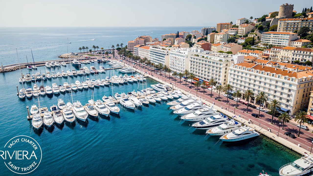 Cannes harbor and La Croisette promenade from above
